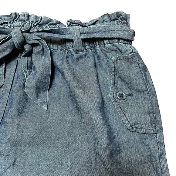 TRINA TURK Serenity High Waist Paper Bag Shorts Linen Blend Chambray Sz Large - Picture 5 of 10